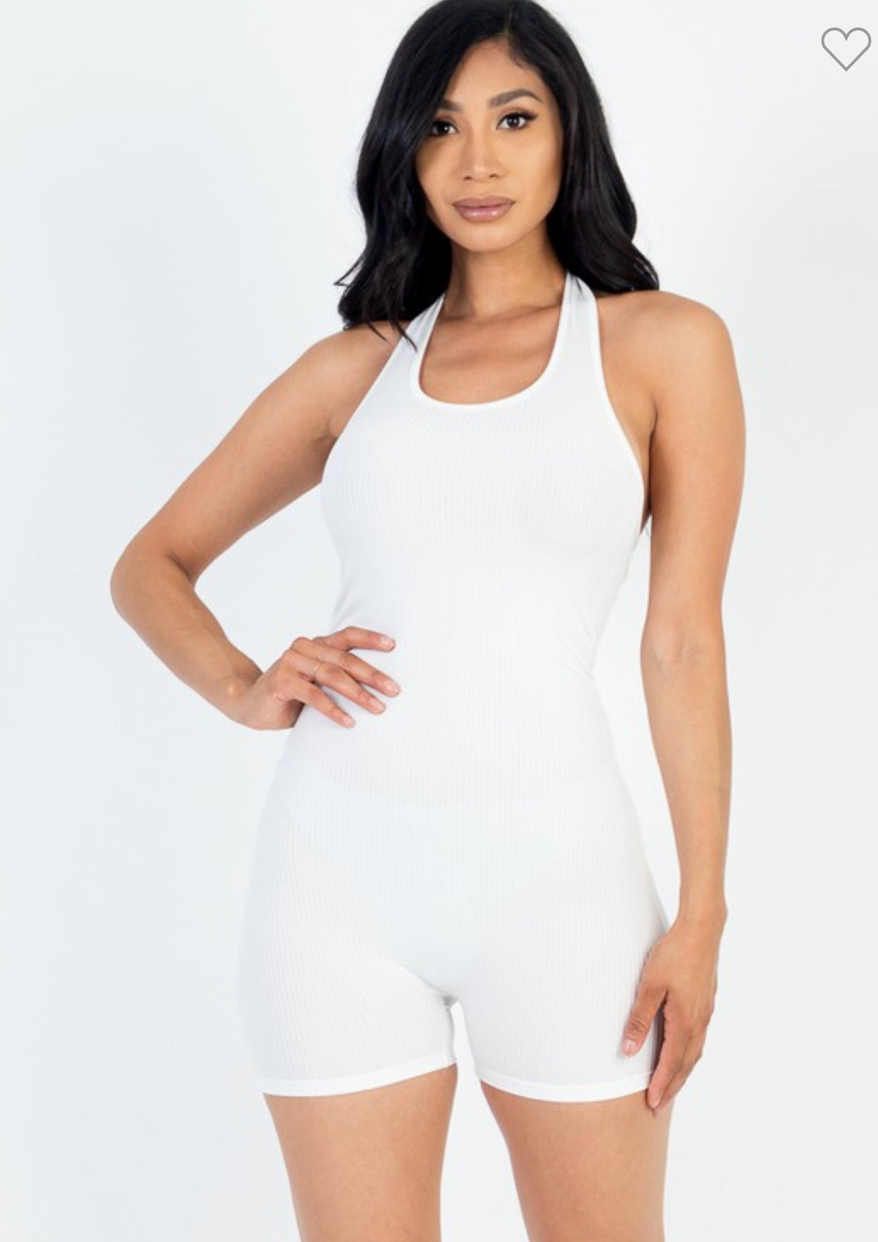 Ribbed Halter Backless Romper